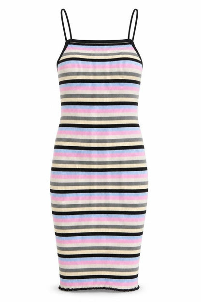 Front view of Topshop women’s multicoloured striped 100% cotton bodycon, size UK 6, high neck pullover