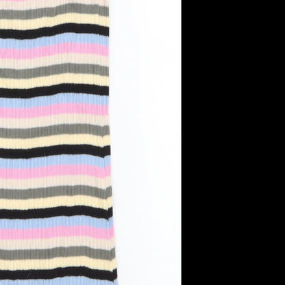 Topshop Womens Multicoloured Striped 100% Cotton Bodycon  Size 6  High Neck Pullover