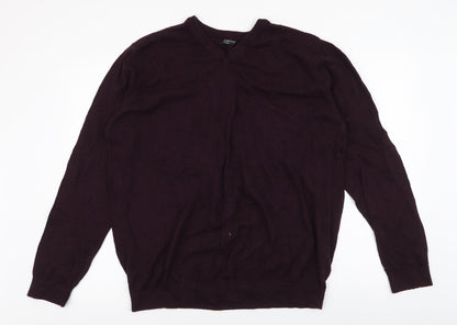 M&Co Mens Purple V-Neck  Cotton Pullover Jumper Size XL