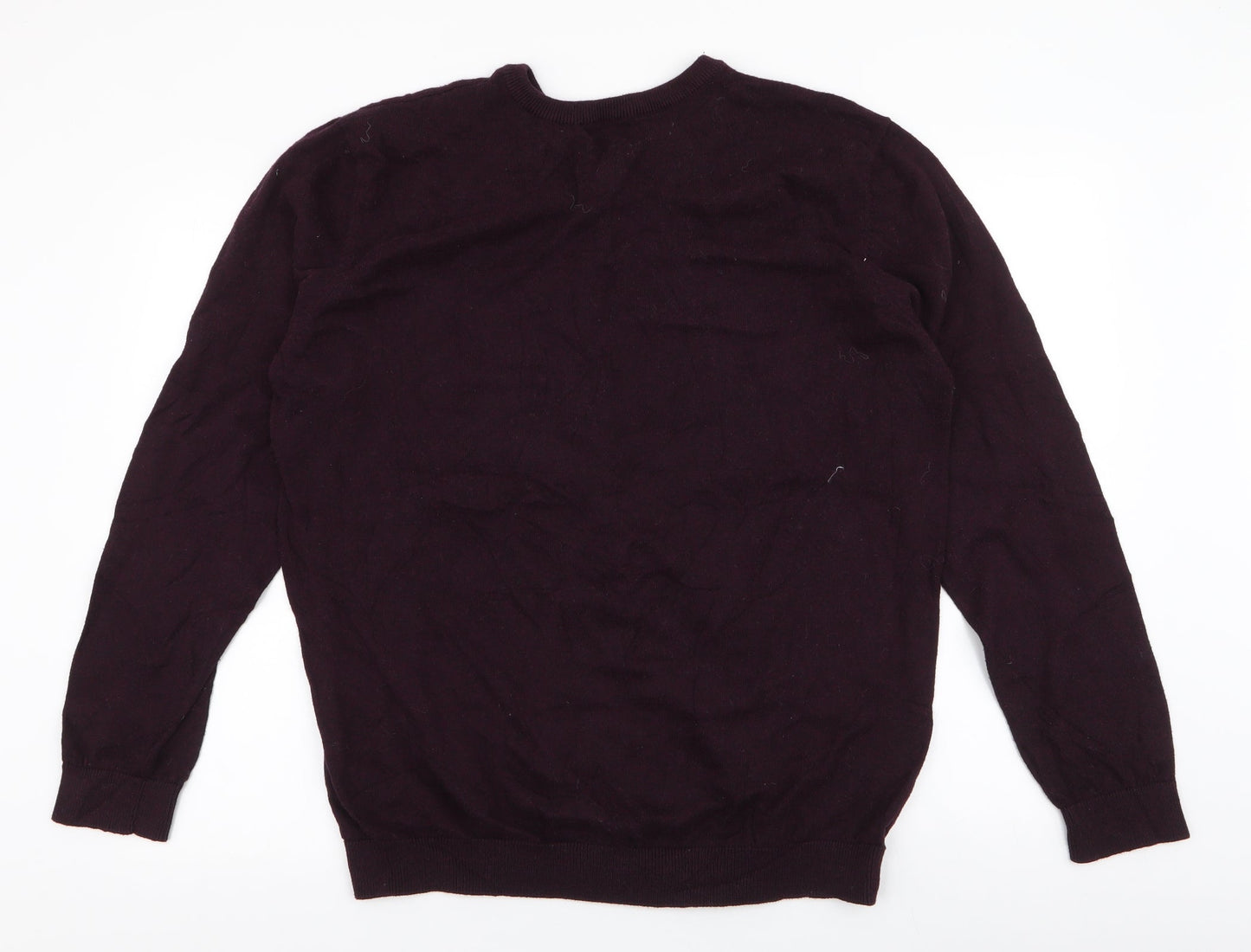 M&Co Mens Purple V-Neck  Cotton Pullover Jumper Size XL