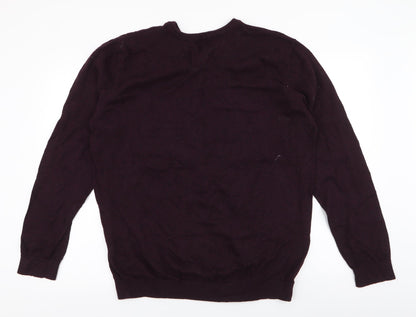 M&Co Mens Purple V-Neck  Cotton Pullover Jumper Size XL