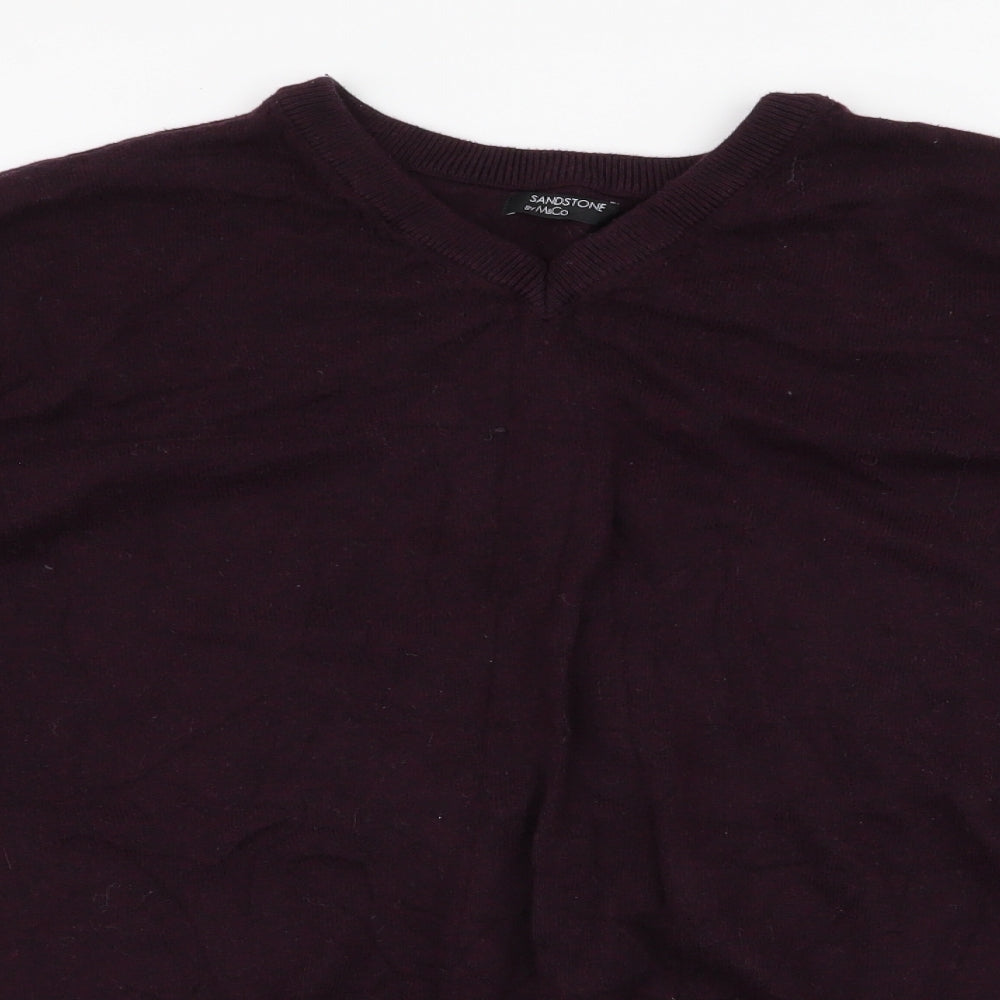 M&Co Mens Purple V-Neck  Cotton Pullover Jumper Size XL
