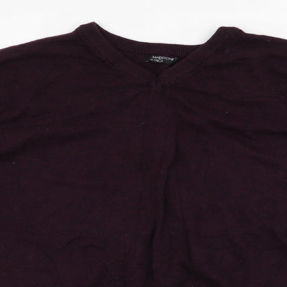 M&Co Mens Purple V-Neck  Cotton Pullover Jumper Size XL