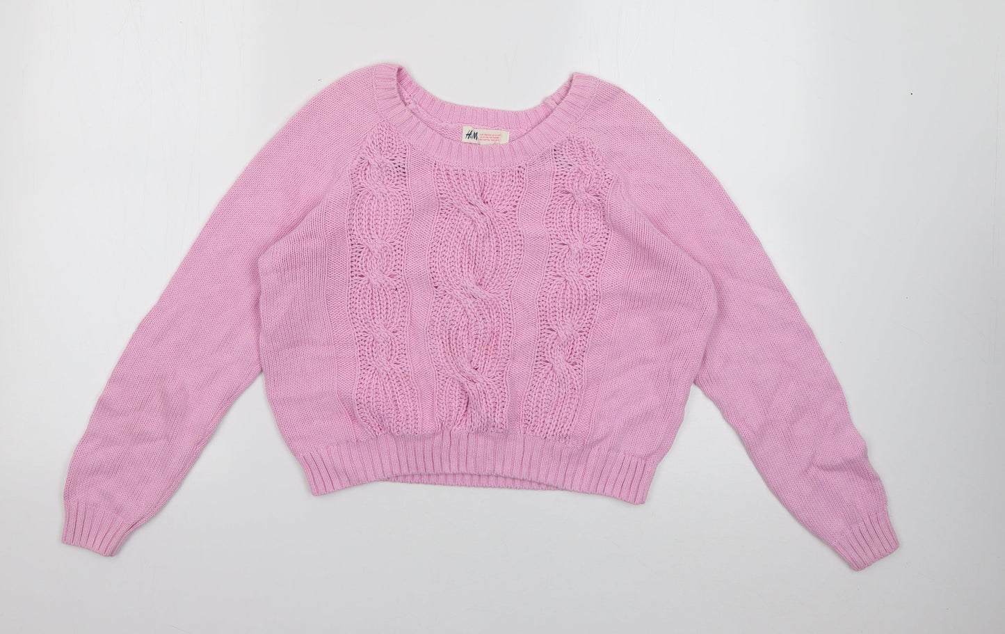 H&M Girls Pink Round Neck  Cotton Pullover Jumper Size 13-14 Years