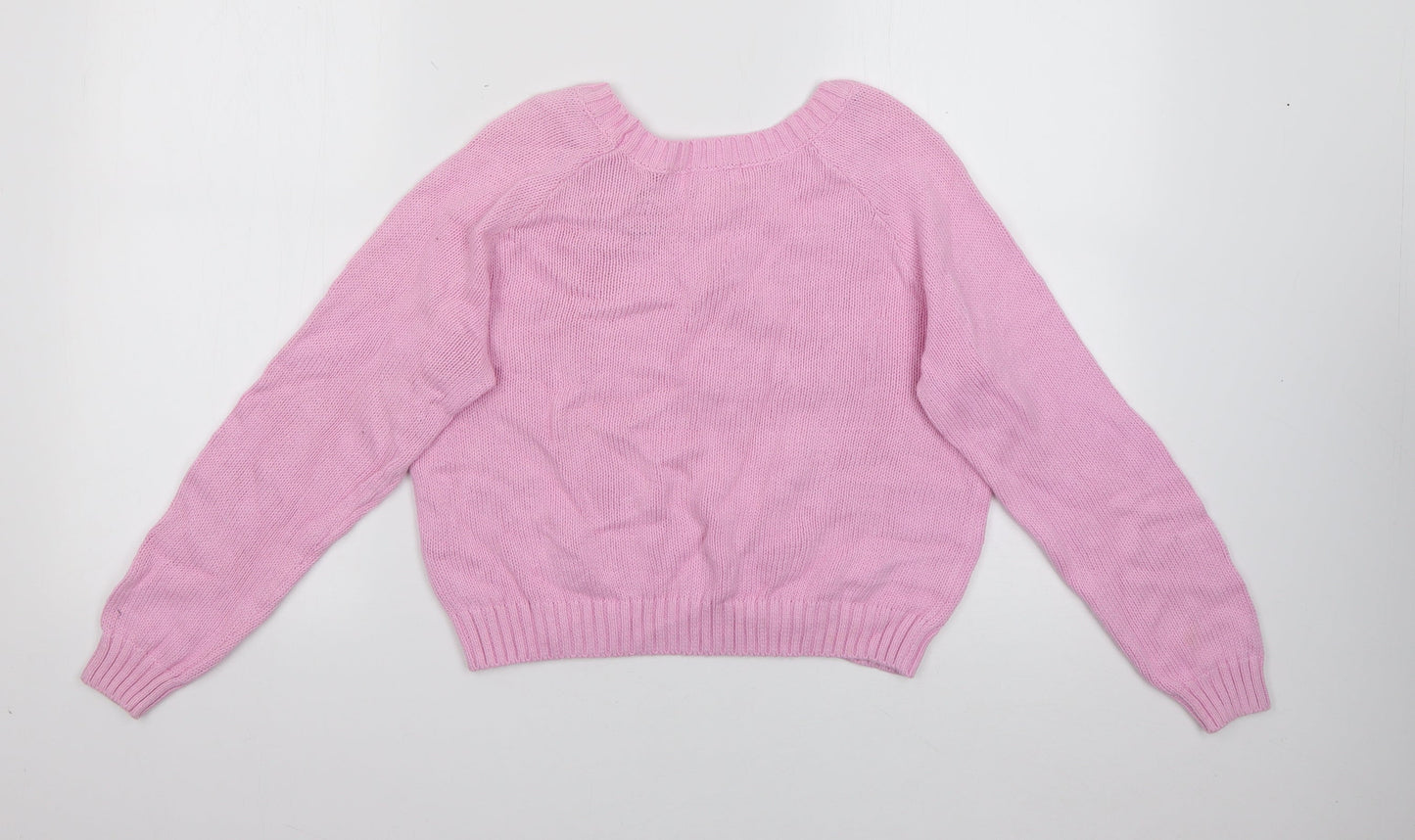 H&M Girls Pink Round Neck  Cotton Pullover Jumper Size 13-14 Years