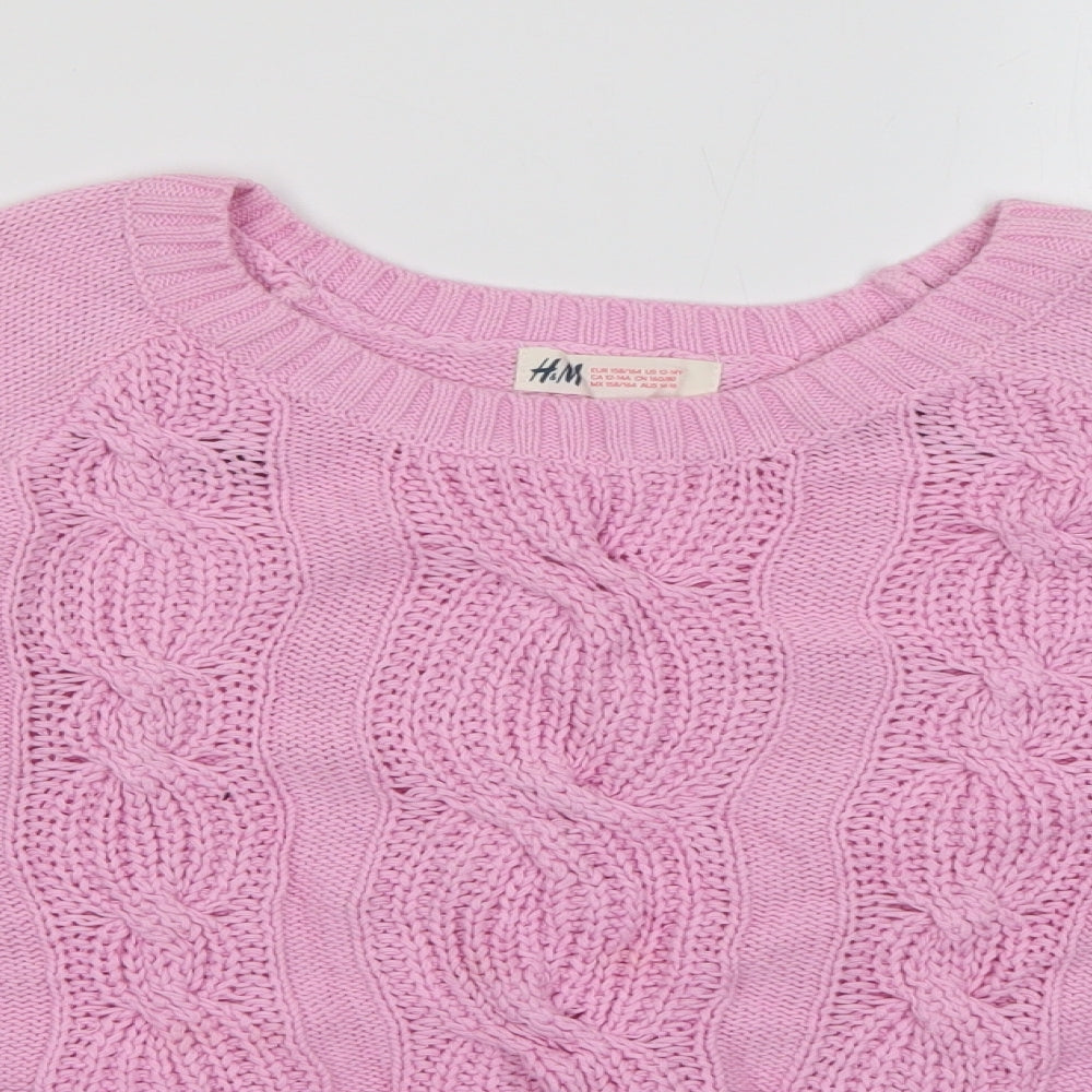 H&M Girls Pink Round Neck  Cotton Pullover Jumper Size 13-14 Years