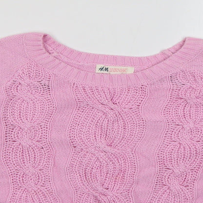 H&M Girls Pink Round Neck  Cotton Pullover Jumper Size 13-14 Years