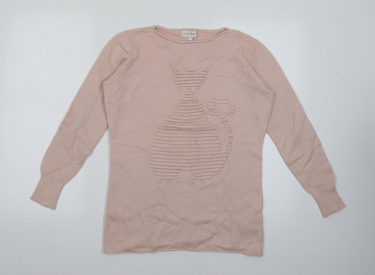 Lucy Sparks Womens Pink Round Neck  Viscose Pullover Jumper Size S