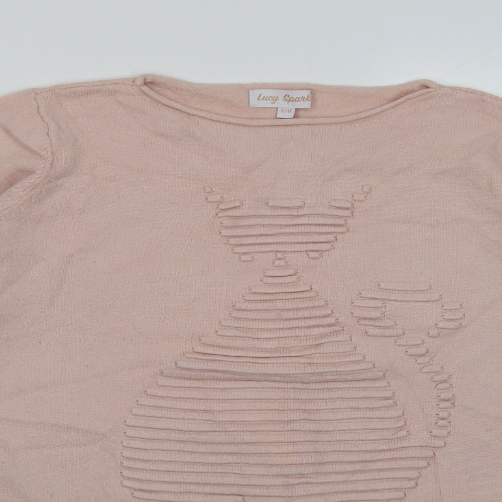 Lucy Sparks Womens Pink Round Neck  Viscose Pullover Jumper Size S
