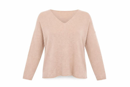 Front view of Vero Moda women’s pink v-neck acrylic jumper, size L