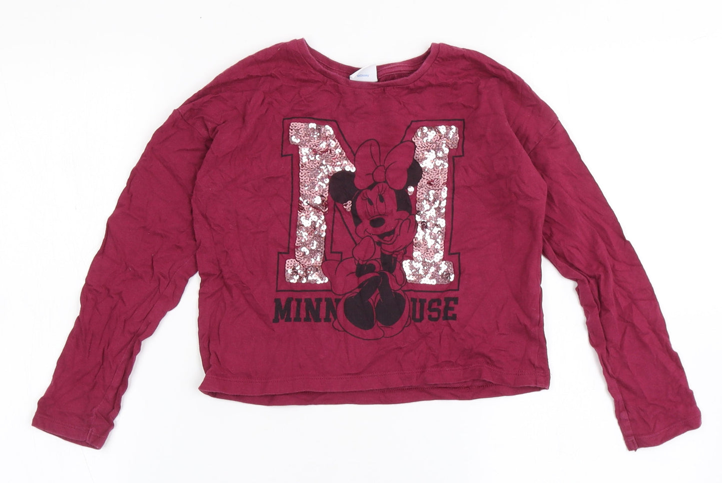 F&F Girls Red  Cotton Cropped T-Shirt Size 7-8 Years Round Neck Pullover - Minnie Mouse