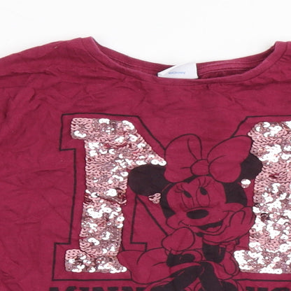 F&F Girls Red  Cotton Cropped T-Shirt Size 7-8 Years Round Neck Pullover - Minnie Mouse