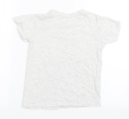 Dunnes Stores Boys Grey  Cotton Basic T-Shirt Size 6 Years Round Neck Pullover - Dinosaur