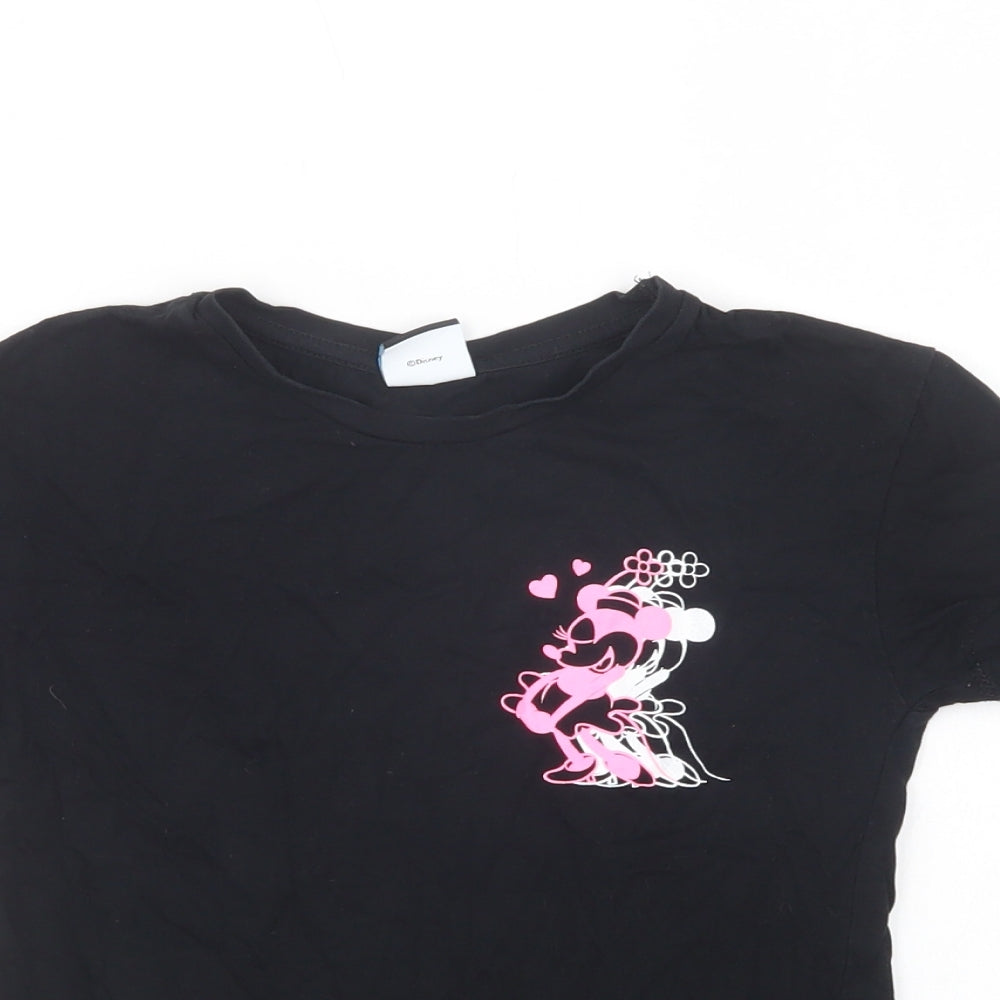 George Girls Black  Cotton Basic T-Shirt Size 9-10 Years Crew Neck Pullover - Minnie Mouse