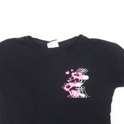 George Girls Black  Cotton Basic T-Shirt Size 9-10 Years Crew Neck Pullover - Minnie Mouse