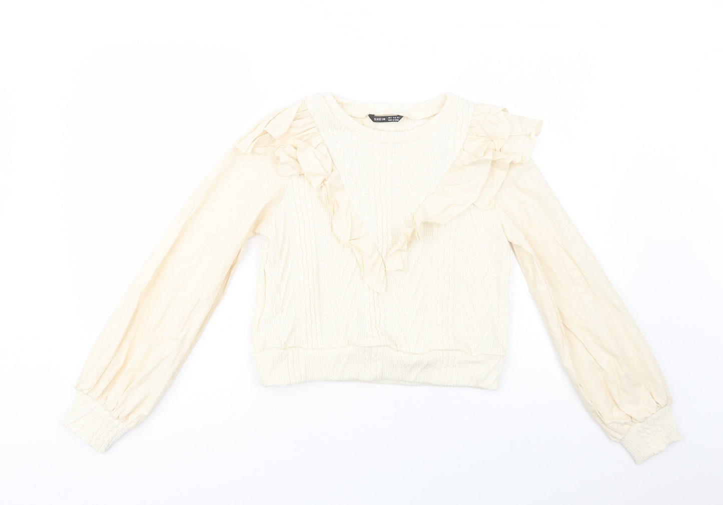 SheIn Womens Ivory Crew Neck  Polyester Pullover Jumper Size S