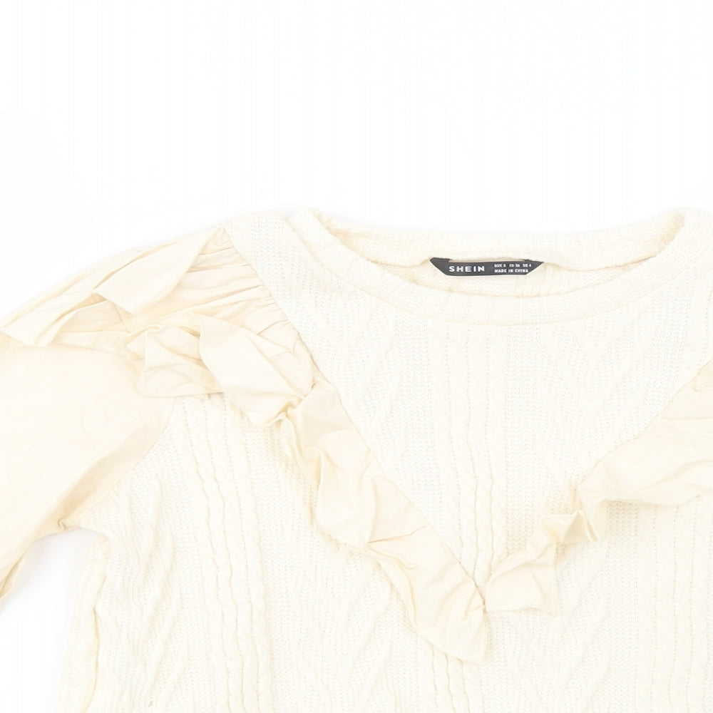 SheIn Womens Ivory Crew Neck  Polyester Pullover Jumper Size S