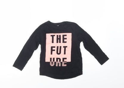 George Girls Black  Cotton Pullover T-Shirt Size 3-4 Years Crew Neck Pullover - The Future