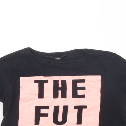 George Girls Black  Cotton Pullover T-Shirt Size 3-4 Years Crew Neck Pullover - The Future