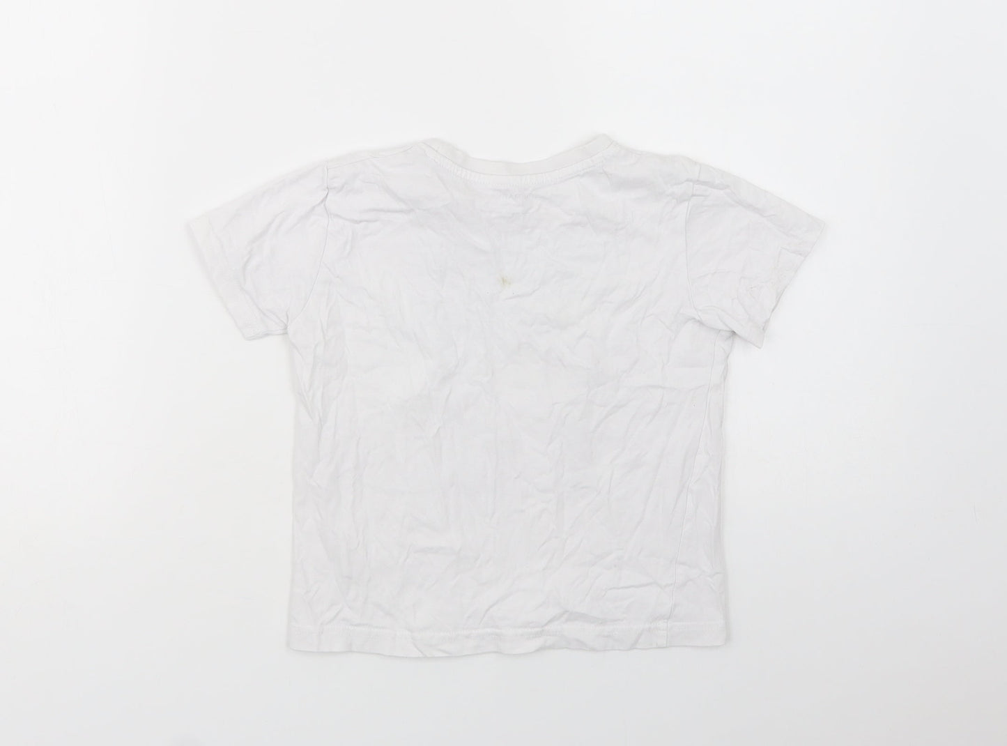 Primark Girls White  Cotton Pullover T-Shirt Size 5-6 Years Crew Neck Pullover - Palm Tree