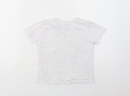 Primark Girls White  Cotton Pullover T-Shirt Size 5-6 Years Crew Neck Pullover - Palm Tree