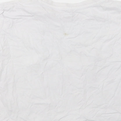 Primark Girls White  Cotton Pullover T-Shirt Size 5-6 Years Crew Neck Pullover - Palm Tree