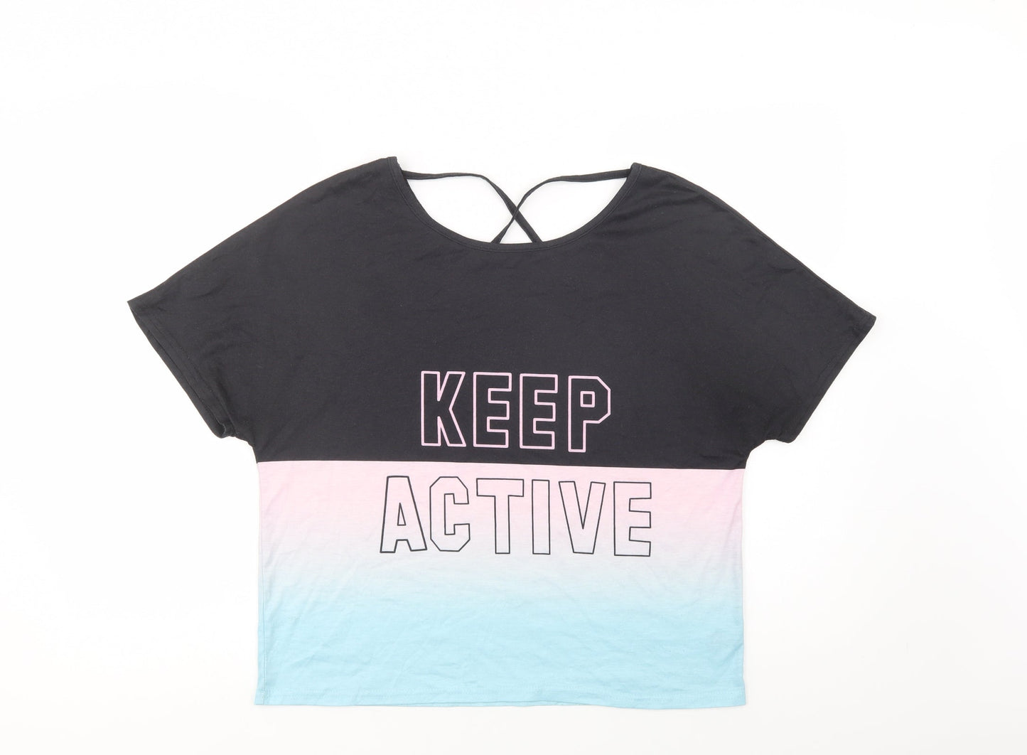 SheIn Womens Black Colourblock Polyester Jersey T-Shirt Size M Round Neck - Keep active