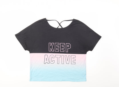 SheIn Womens Black Colourblock Polyester Jersey T-Shirt Size M Round Neck - Keep active