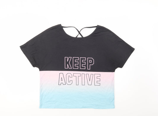 SheIn Womens Black Colourblock Polyester Jersey T-Shirt Size M Round Neck - Keep active