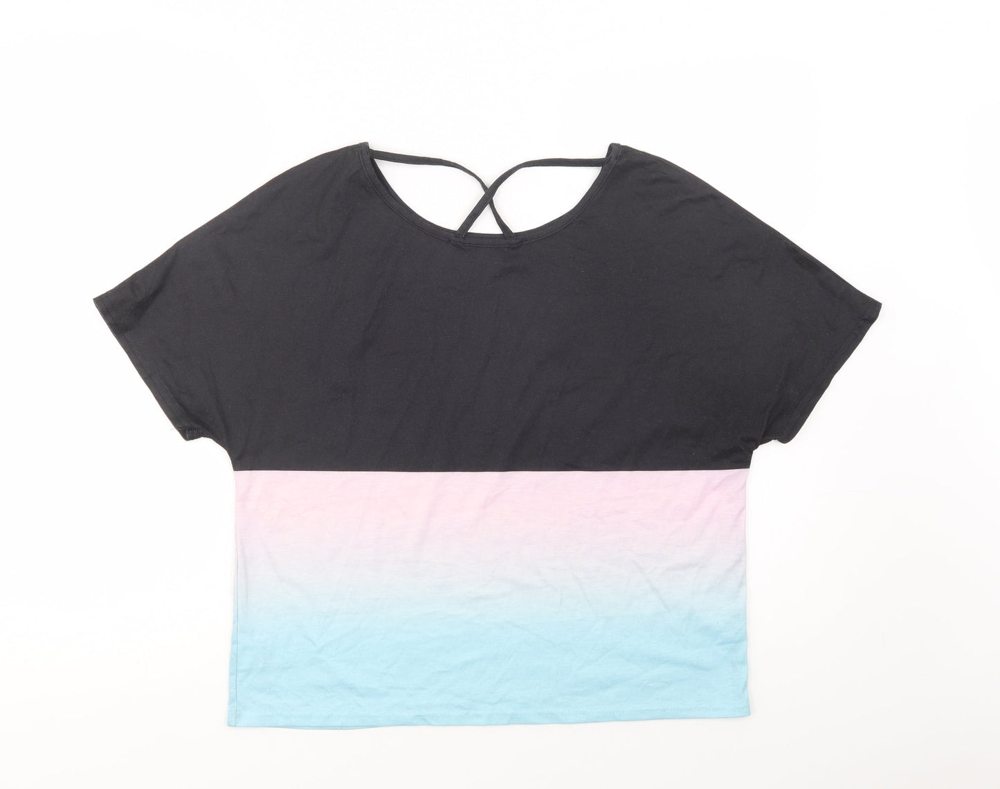 SheIn Womens Black Colourblock Polyester Jersey T-Shirt Size M Round Neck - Keep active