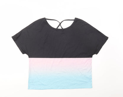 SheIn Womens Black Colourblock Polyester Jersey T-Shirt Size M Round Neck - Keep active