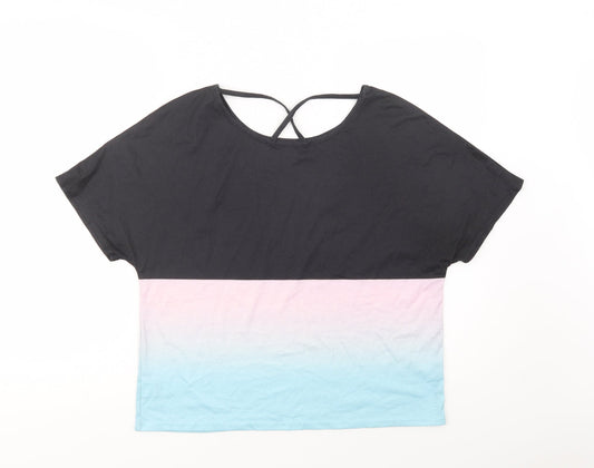 SheIn Womens Black Colourblock Polyester Jersey T-Shirt Size M Round Neck - Keep active