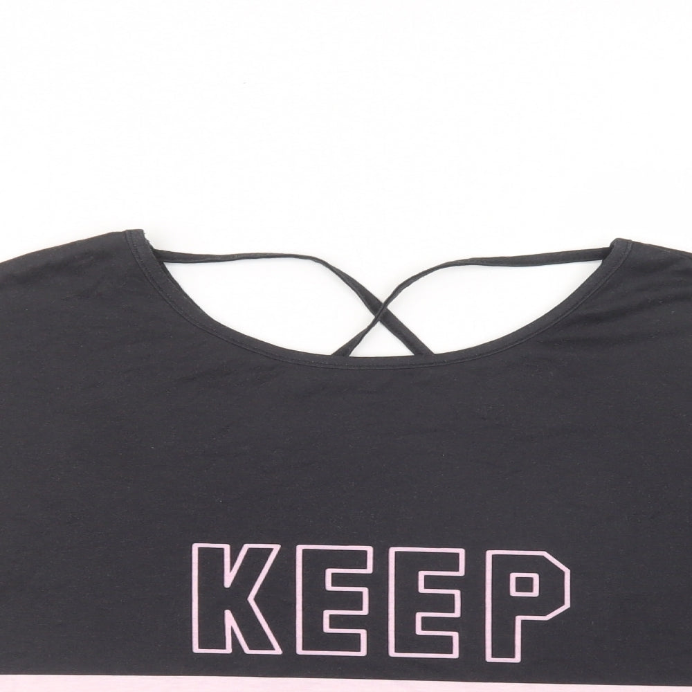 SheIn Womens Black Colourblock Polyester Jersey T-Shirt Size M Round Neck - Keep active