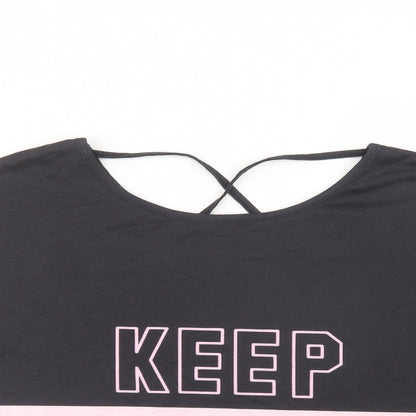 SheIn Womens Black Colourblock Polyester Jersey T-Shirt Size M Round Neck - Keep active