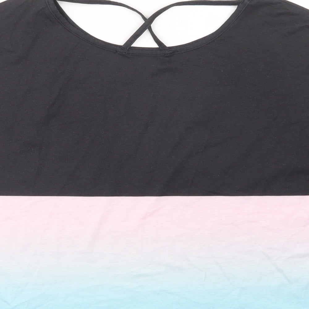 SheIn Womens Black Colourblock Polyester Jersey T-Shirt Size M Round Neck - Keep active