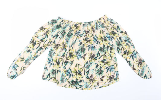 Bershka Womens Beige Floral Polyester Basic Blouse Size M Off the Shoulder