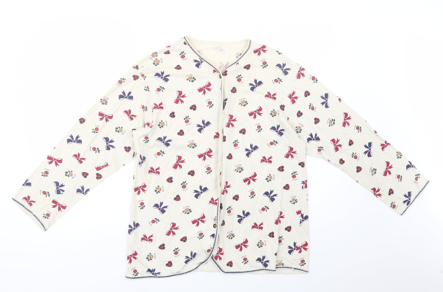 Marks and Spencer Girls Ivory Geometric Cotton Top Pyjama Top Size 13-14 Years  Button - Bows & Hearts
