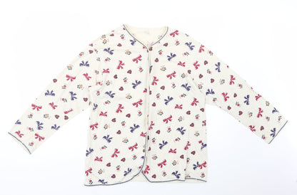 Marks and Spencer Girls Ivory Geometric Cotton Top Pyjama Top Size 13-14 Years  Button - Bows & Hearts