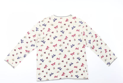 Marks and Spencer Girls Ivory Geometric Cotton Top Pyjama Top Size 13-14 Years  Button - Bows & Hearts