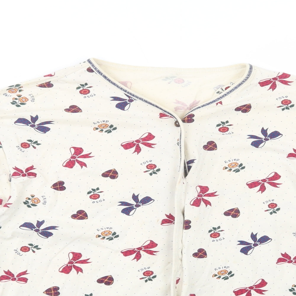 Marks and Spencer Girls Ivory Geometric Cotton Top Pyjama Top Size 13-14 Years  Button - Bows & Hearts