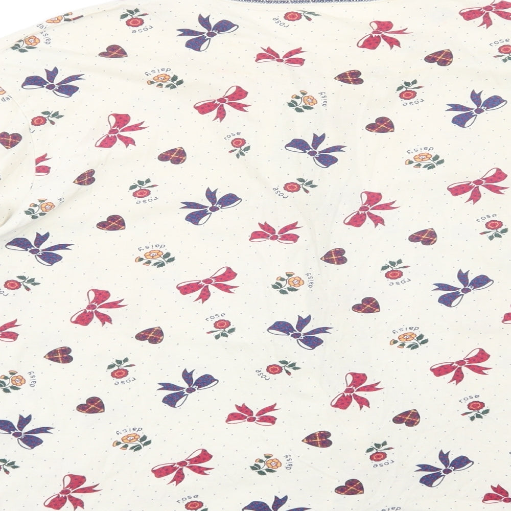 Marks and Spencer Girls Ivory Geometric Cotton Top Pyjama Top Size 13-14 Years  Button - Bows & Hearts