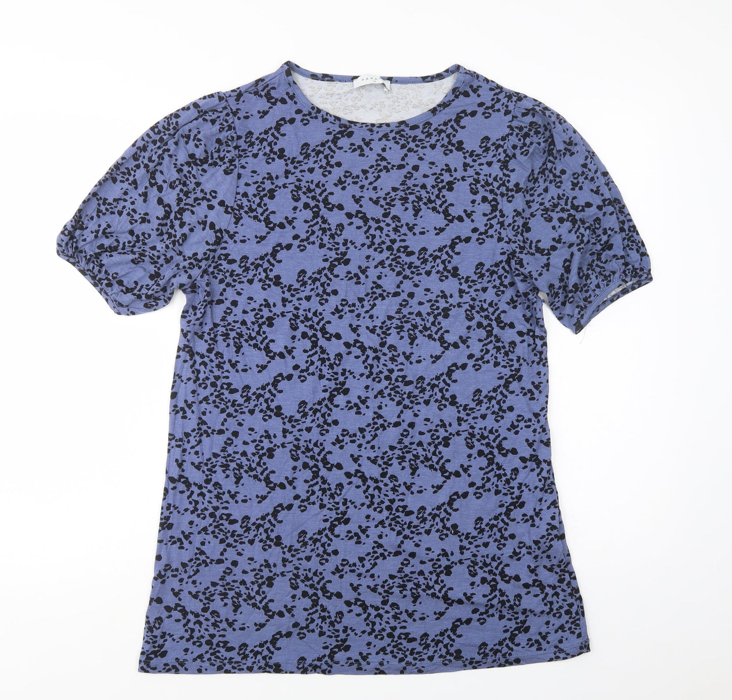 Papaya Womens Blue Animal Print Viscose Basic Blouse Size 10 Crew Neck