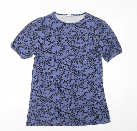 Papaya Womens Blue Animal Print Viscose Basic Blouse Size 10 Crew Neck