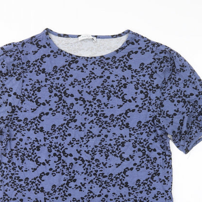 Papaya Womens Blue Animal Print Viscose Basic Blouse Size 10 Crew Neck