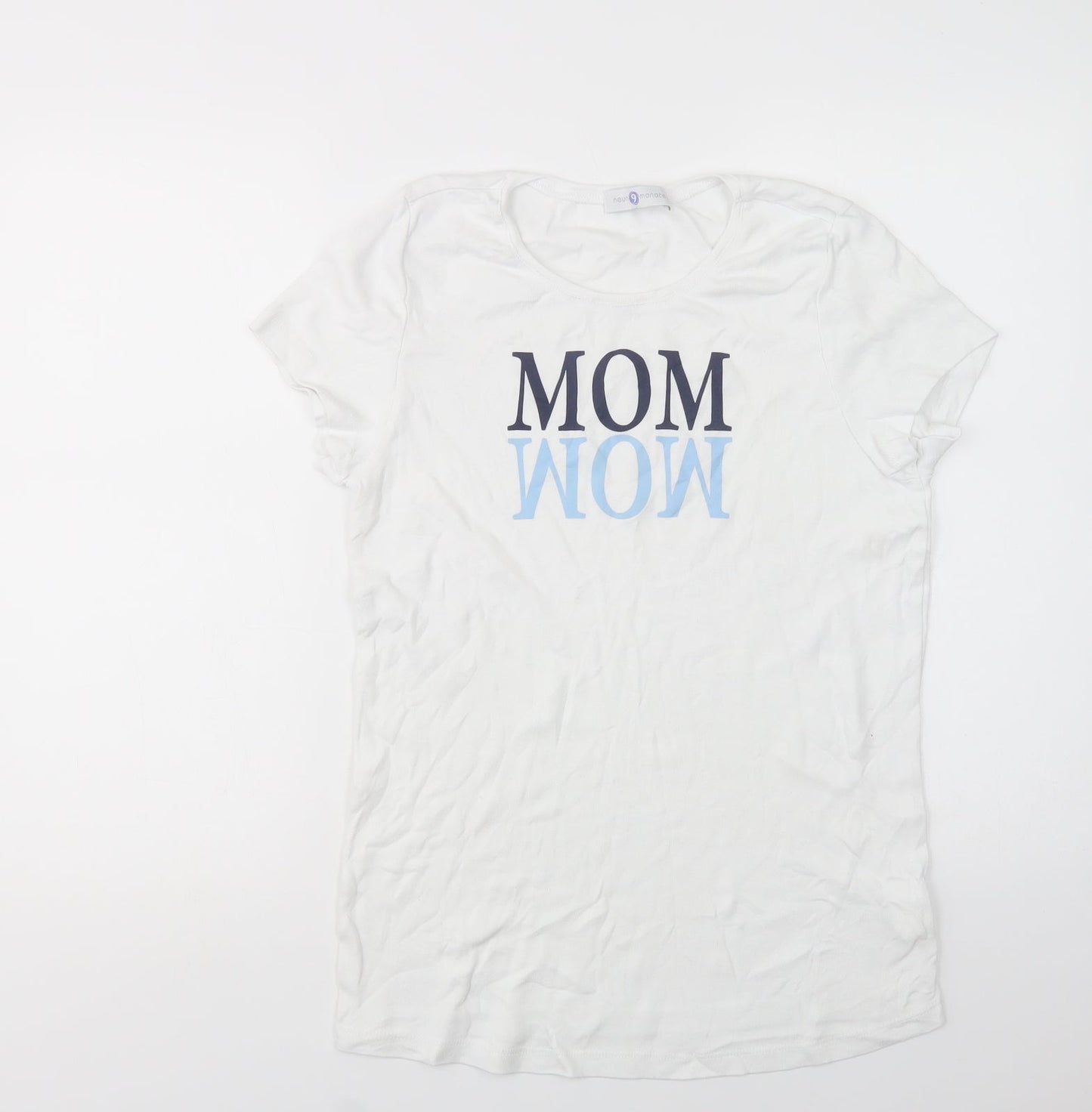 Neun Monate Womens White  Cotton Basic T-Shirt Size 14 Crew Neck - Mom