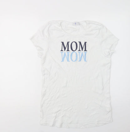 Neun Monate Womens White  Cotton Basic T-Shirt Size 14 Crew Neck - Mom