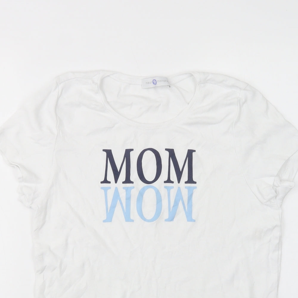 Neun Monate Womens White  Cotton Basic T-Shirt Size 14 Crew Neck - Mom