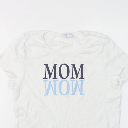 Neun Monate Womens White  Cotton Basic T-Shirt Size 14 Crew Neck - Mom
