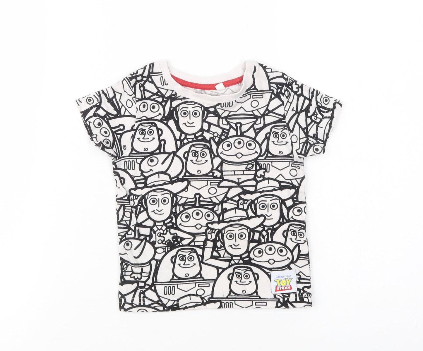 NEXT Baby White Geometric Cotton Basic T-Shirt Size 6-9 Months Crew Neck Pullover - Toy Story