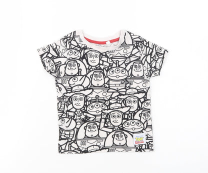 NEXT Baby White Geometric Cotton Basic T-Shirt Size 6-9 Months Crew Neck Pullover - Toy Story